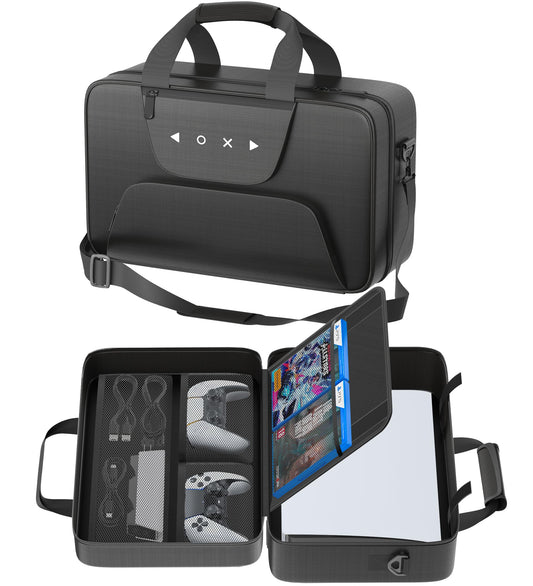Gersker Carrying Case Compatible with PS5/Slim/Pro Disc & Digital  PS5 Tpartyl Case for Play 5 Controllers  PS Portal  Game Discs  PS 5 Protective Tpartyl Bag Play 5 Carry with Zipper Pocket  Black