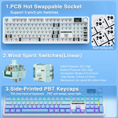 AULA F108 Pro Wireless Mechanical Keyboard, Hot Swappable, RGB Backlit, Gradient Blue, 8000mAh Battery, 104 Keys