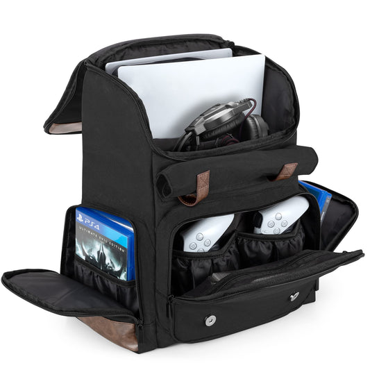 LoDrid Game Backpack Compatible with PS5/PS5 Slim/PS4/PS4 Pro/PS4 Slim/Xbox One X/S  Protective Console Tpartyl Carry Case with Pockets for 15.6 Laptop  Accessories (registered design Design)