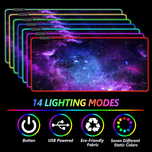 DINKY RGB Gaming Mouse Pad - Large 35.4"x15.8" XL, Nebula Universe, 14 Lighting Modes, Water Resistant Keyboard Mat