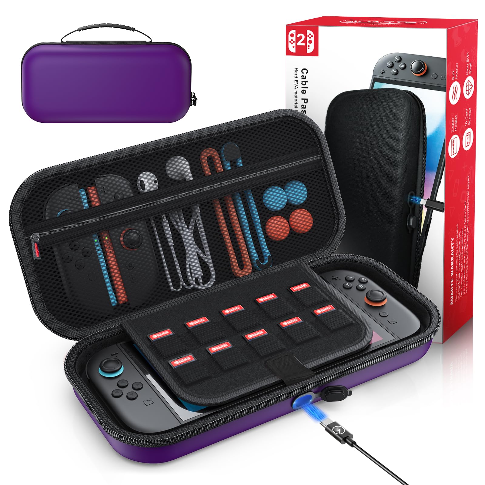 Auarte [Charge Inside] Switch 2 Carrying Case for Nintendo Switch 2 Console 2025 / Switch Original/Switch OLED  Slim Travel Carry Case for Nintendo Switch 2 Accessories with 10 Game Card Storage (Purple)