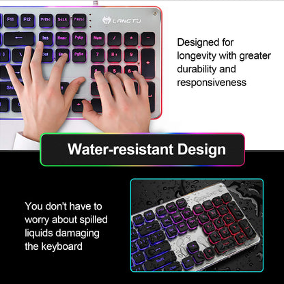 LANGTU Membrane Gaming Keyboard, 104 Keys Anti-Ghosting, LED Backlit, Black/Silver, 43.7*13.33*3.5cm, Model B07QW