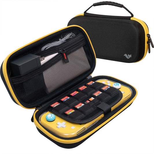 ButterFox Extra Large Carrying Case for Nintendo Switch Lite  Fits AC Adapter Charger  Compatible with JETech Protective Case and Most Grips  Game and Accessories Storage (Black/Yellow)