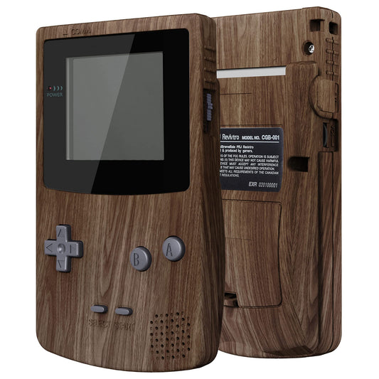 IPS Ready Upgraded eXtremeRate Wood Grain Replacement Shell Full Housing Cover & Black Screen Lens for Gameboy Color - Fit for GBC OSD IPS & Regular IPS & Standard LCD - Console & IPS Screen Without