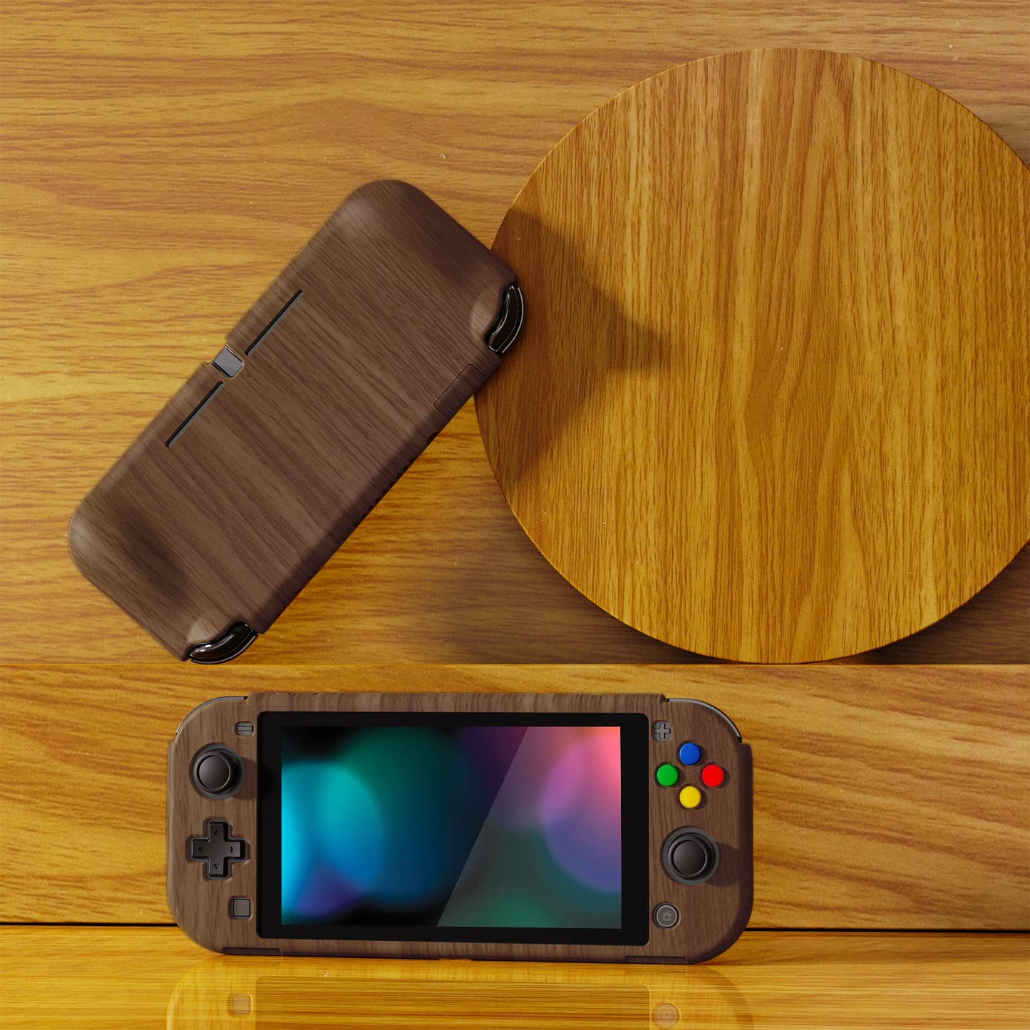 PlayVital ZealProtect Case for Nintendo Switch Lite - Hard Shell, Ergonomic Grip, Wood Grain, Includes Screen Protector & Thumb Caps