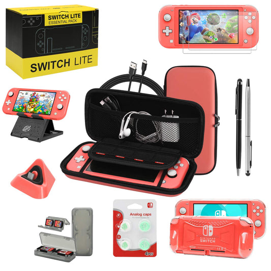 Switch Lite Accessories Bundle  Kit with Carrying Case TPU Case Cover with Screen Protector Charging Dock Playstand  Game Case  USB Cable  Stylus Thumb Grip Caps for Nintendo Switch Lite