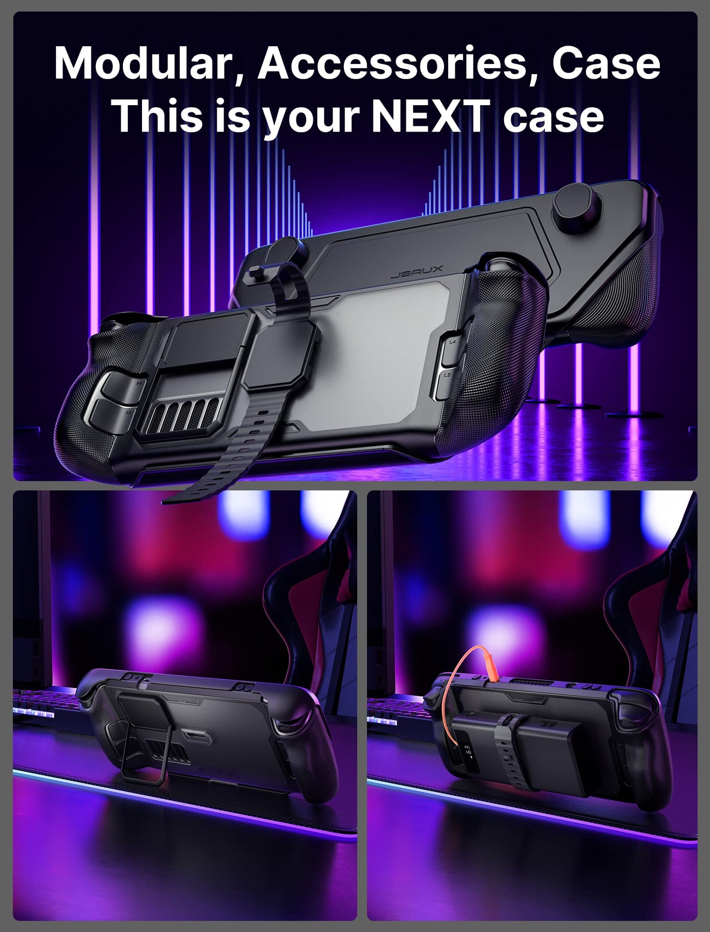 JSAUX ModCase for Steam Deck with 20000mAh Power Bank, Back Case, Face Cover, Metal Bracket - Power Bank Set