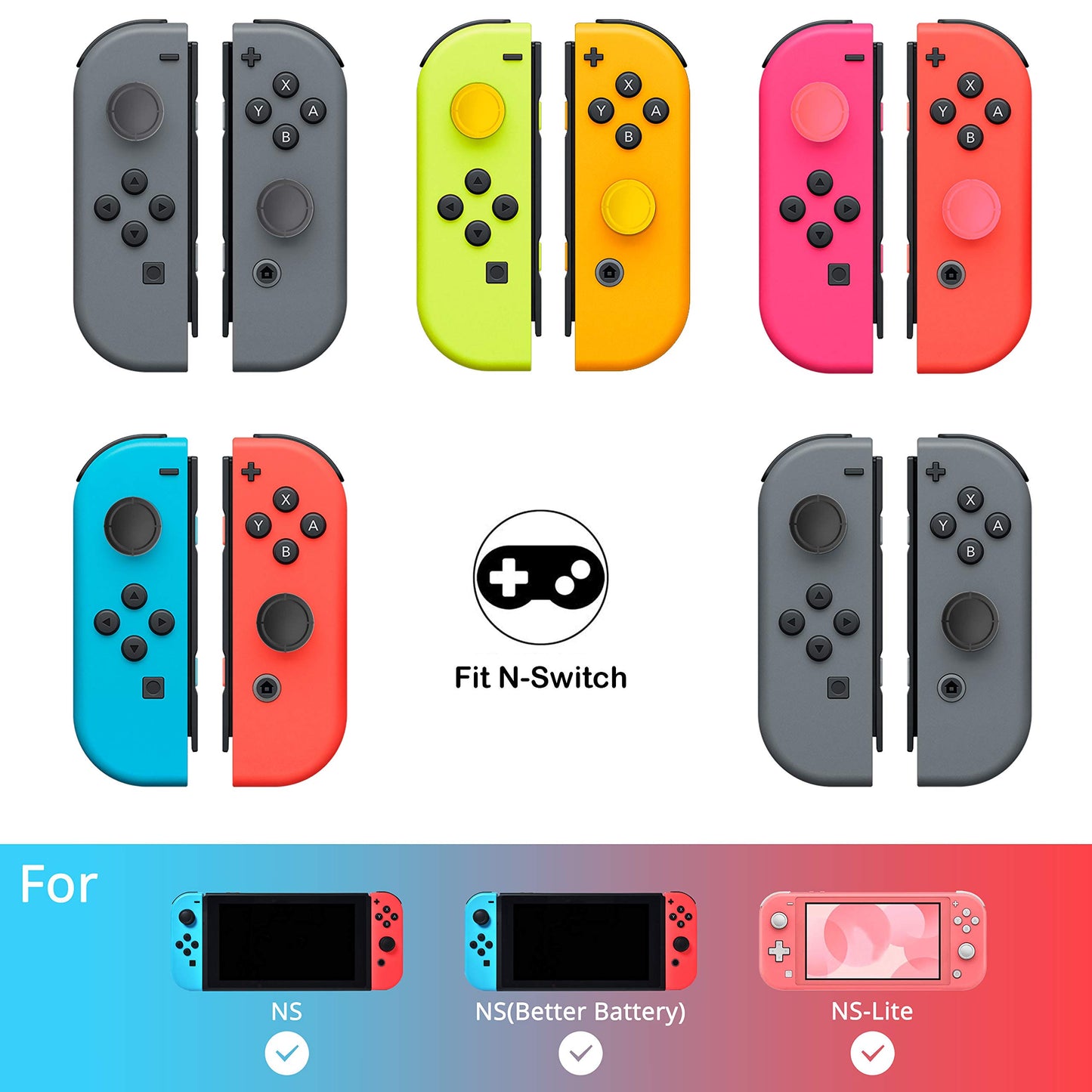 Ferkurn Joystick Replacement Cap for Switch Joy-con & Lite - Yellow 3D Analog Grip Cover, Model Re-Caps-01-Yellow