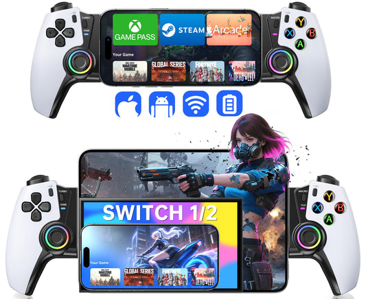 Mobile Gaming Controller for iPhone 15/16 Series/Android/Switch 2/Switch/OLED/iPad Mini  Wireless Phone Controller with Hall Joysticks/Hall Triggers/LED  Support Xbox Cloud  Steam Link  Call of Duty