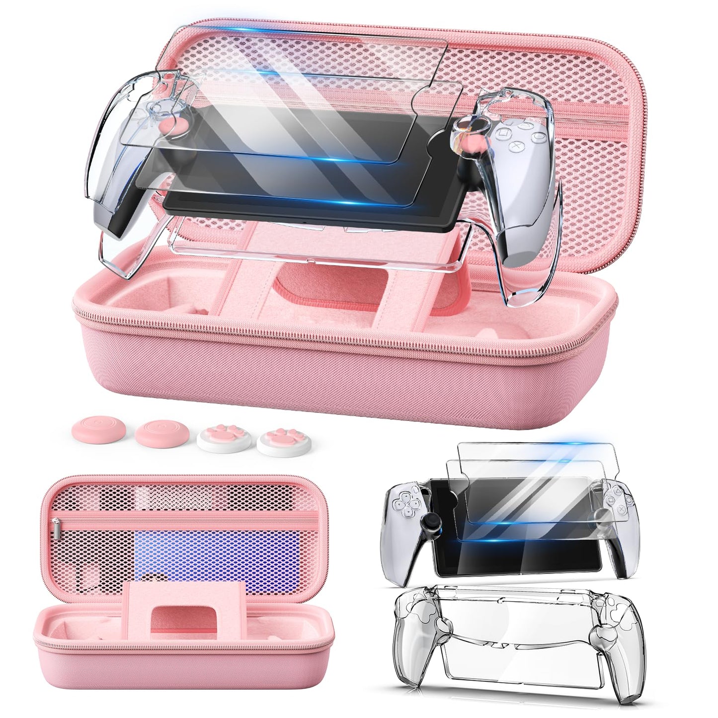Auarte 12 in 1 Accessories Set for PlayStation Portal Remote Player  Hard Carrying Case for PS Portal with Clear Skin Case for PS5 Portal  2 Screen Protector with 4 Thumb Grip  Princess Pink