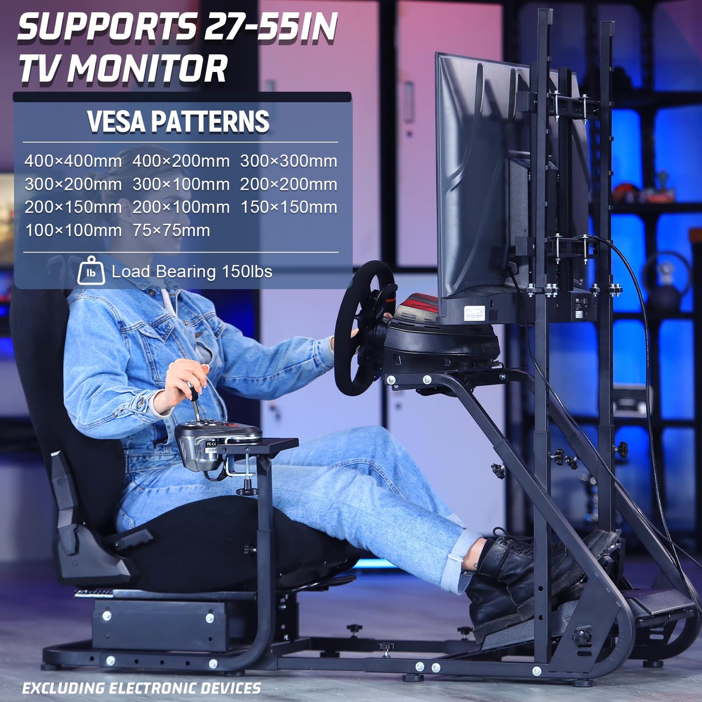 Marada Racing Simulator Cockpit Frame with TV Stand & Adjustable Black Seat for G923/G920/T500 - 30mm Size