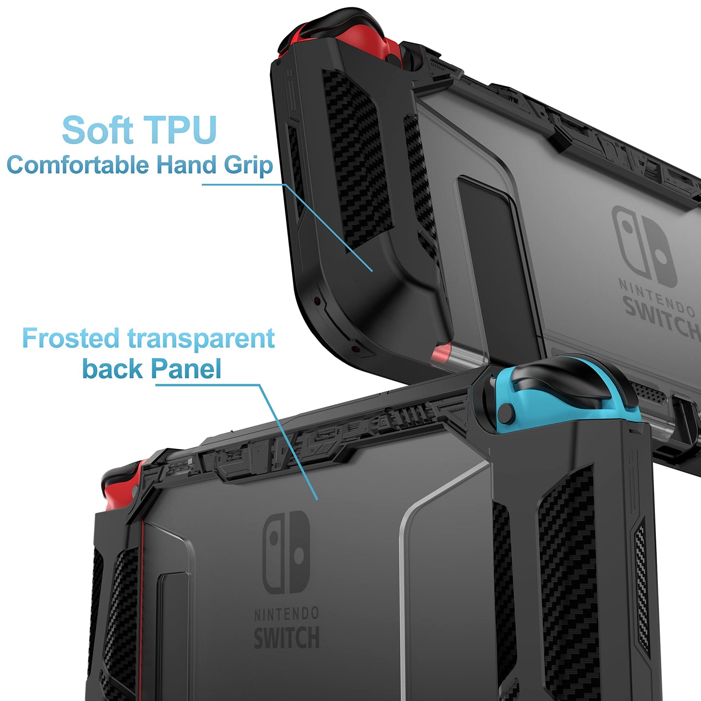 PiMivco Dockable Case for Nintendo Switch - TPU Grip Cover, Shock-Absorption, Anti-Scratch, Black, Model KD-1GFA-25CT