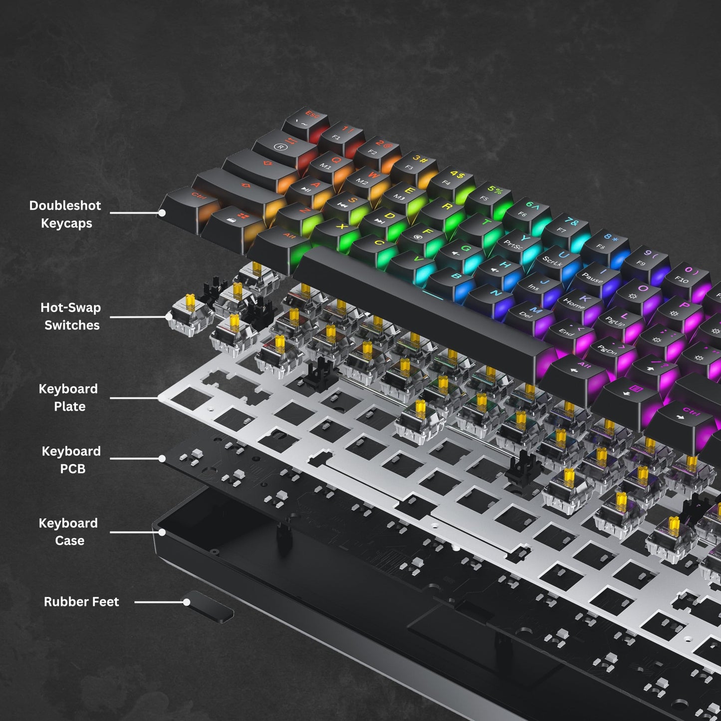 HK GAMING GK61 Mechanical Gaming Keyboard - 61 Keys, Gateron Optical Yellow, RGB LED Backlit, Wired, White for PC/Mac Gamer