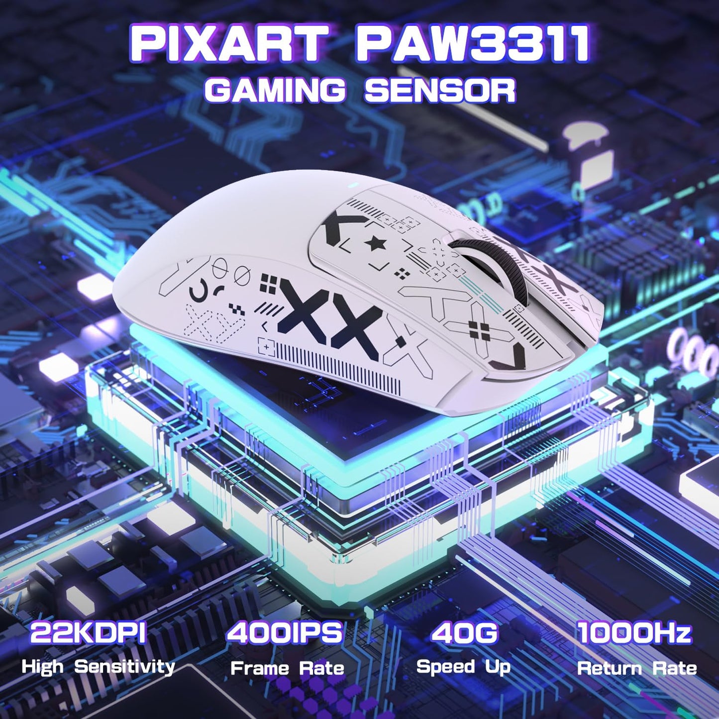 ATTACK SHARK X11SE Ultra-Light Wireless Gaming Mouse - 22KDPI, 5 Programmable Buttons, BT5.2/Type-C/2.4G, White Griptape