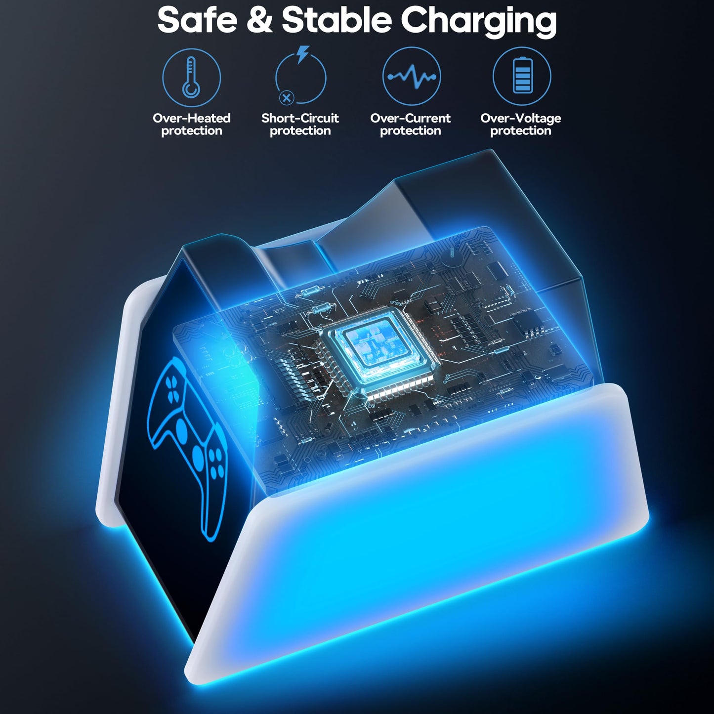 Rysker PS5 Controller Charger Station - Fast Charging Dock for Dualsense & Edge Controllers, 1 Pack