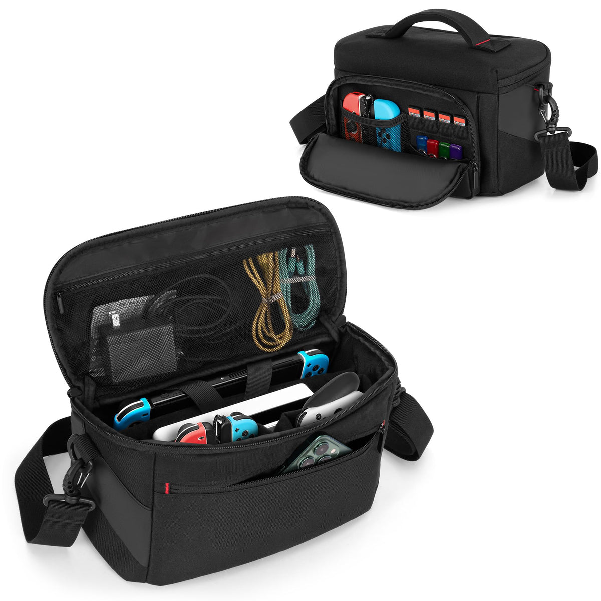 LUXJA Carrying Case Compatible with Nintendo Switch / Steam Deck / PlayStation Portal  Multiple Pockets Shoulder Bag for Console Dock  Joy-Cons  Game Cards and More Accessories  Black