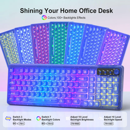 BAIHUAFRU Wireless Backlit Keyboard and Mouse Set, Full Size, Blue Light, 2.4GHz, Rechargeable, RGB Effects, Volume Knob, Mac/PC