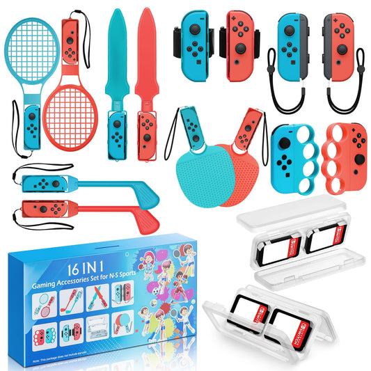 BRHE Nintendo Switch Sports Accessories 16 in 1 Nintendo Sports Accessories Bundle for Switch Sports Games Family Accessories Kit for Switch/OLED Sports Games