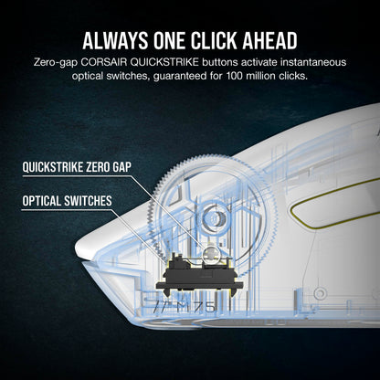 Corsair M75 Wireless RGB Gaming Mouse - 26,000 DPI, Swappable Side Buttons, Lightweight, White, iCUE Compatible, Model CH-931D011-NA