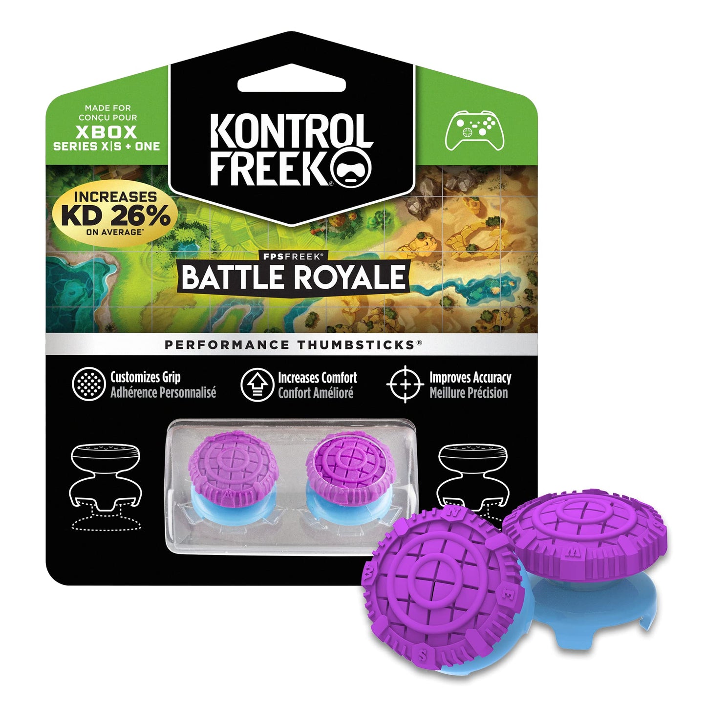 KontrolFreek FPS Freek Battle Royale Performance Thumbsticks for Xbox One/X Series X - 2 High-Rise Convex - Purple