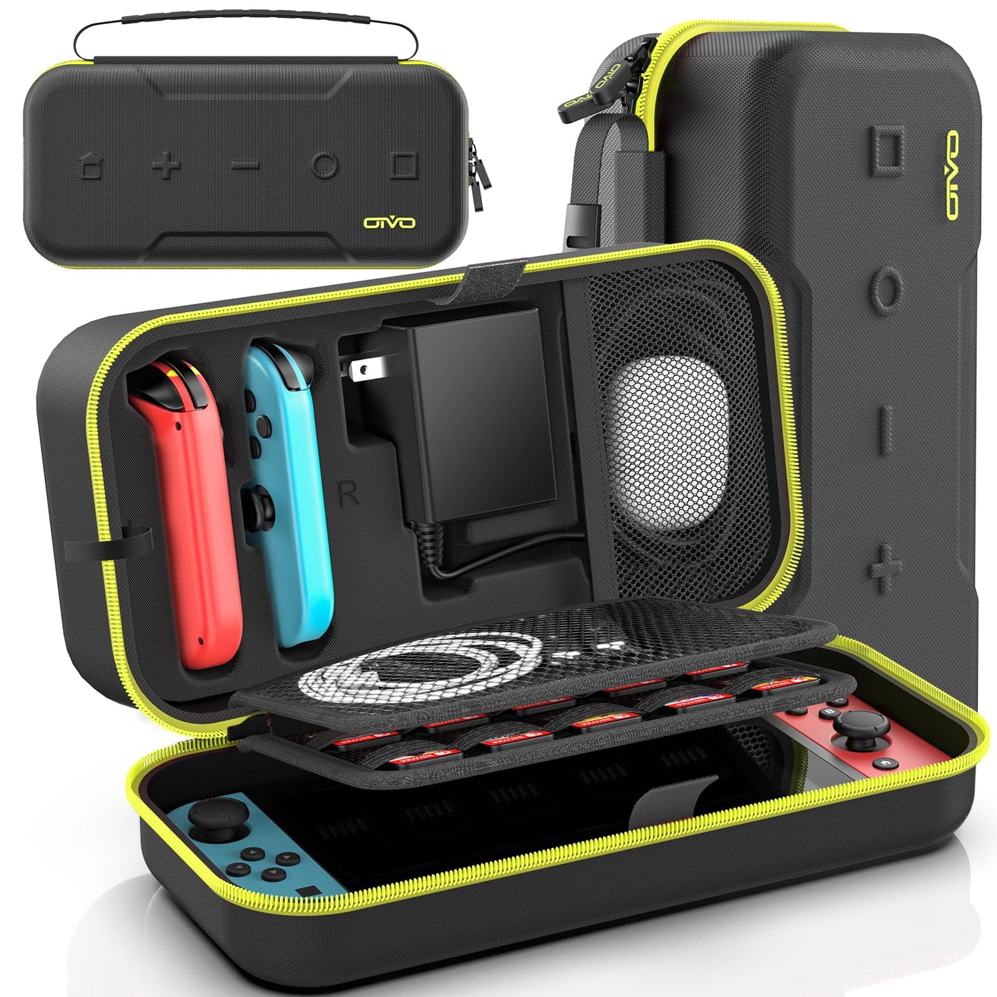 Switch OLED Carrying Case Compatible with Nintendo Switch & OLED  Portable Switch Travel Carry Case Fit for Joy-Con and Adapter  Hard Shell Protective Switch Pouch Bag with 20 Games  Yellow