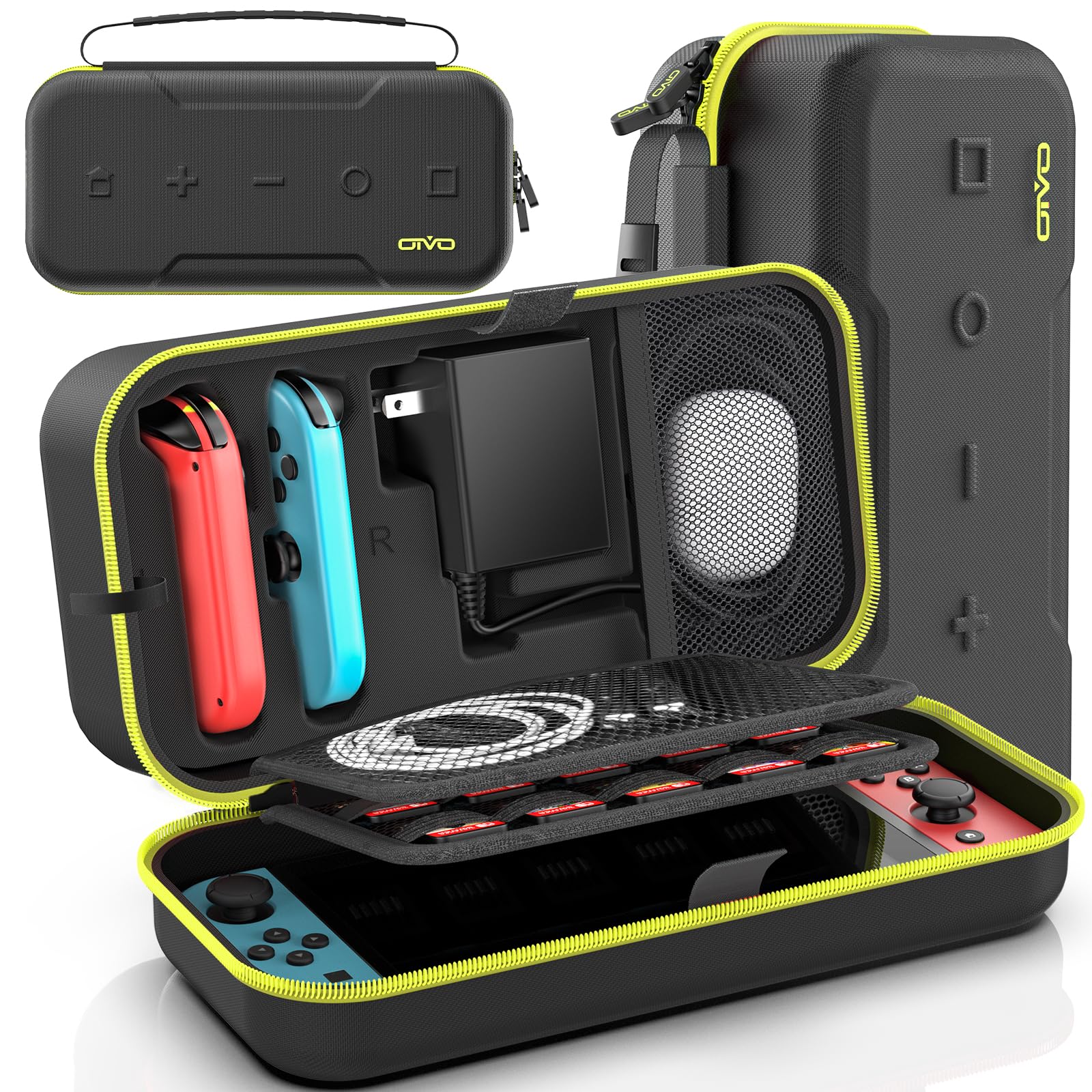 Switch OLED Carrying Case Compatible with Nintendo Switch & OLED  Portable Switch Travel Carry Case Fit for Joy-Con and Adapter  Hard Shell Protective Switch Pouch Bag with 20 Games  Yellow