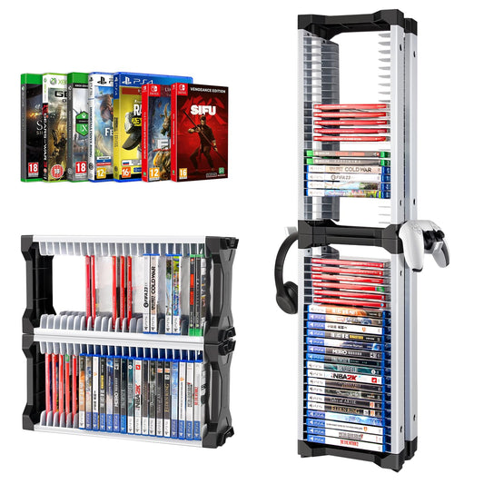 ASFSKY Game Storage Tower - 48 Games Video Game Organizer & Holder with 2 Controller Hooks, Universal Video Game Storage Compati