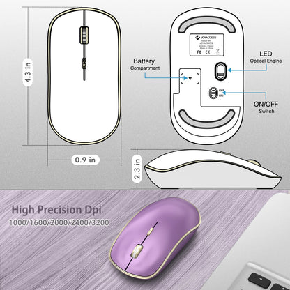 JOYACCESS Wireless Mouse - Ergonomic 2.4G Optical with 5 DPI Levels, Portable Design, Purple (Model: XRF-M1B-PL)