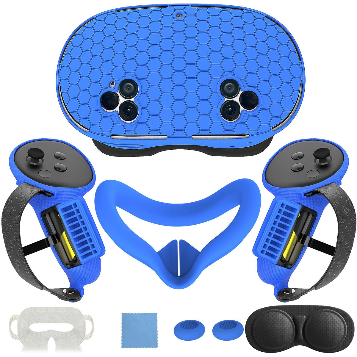 7 in 1 Silicone Cover Set Compatible with Meta Quest 3S  VR Accessories for Oculus/Meta Quest 3S Skins and Wraps  Includes Controller Grips Cover  Face Cover  Lens Protector Cover  VR Set  Blue