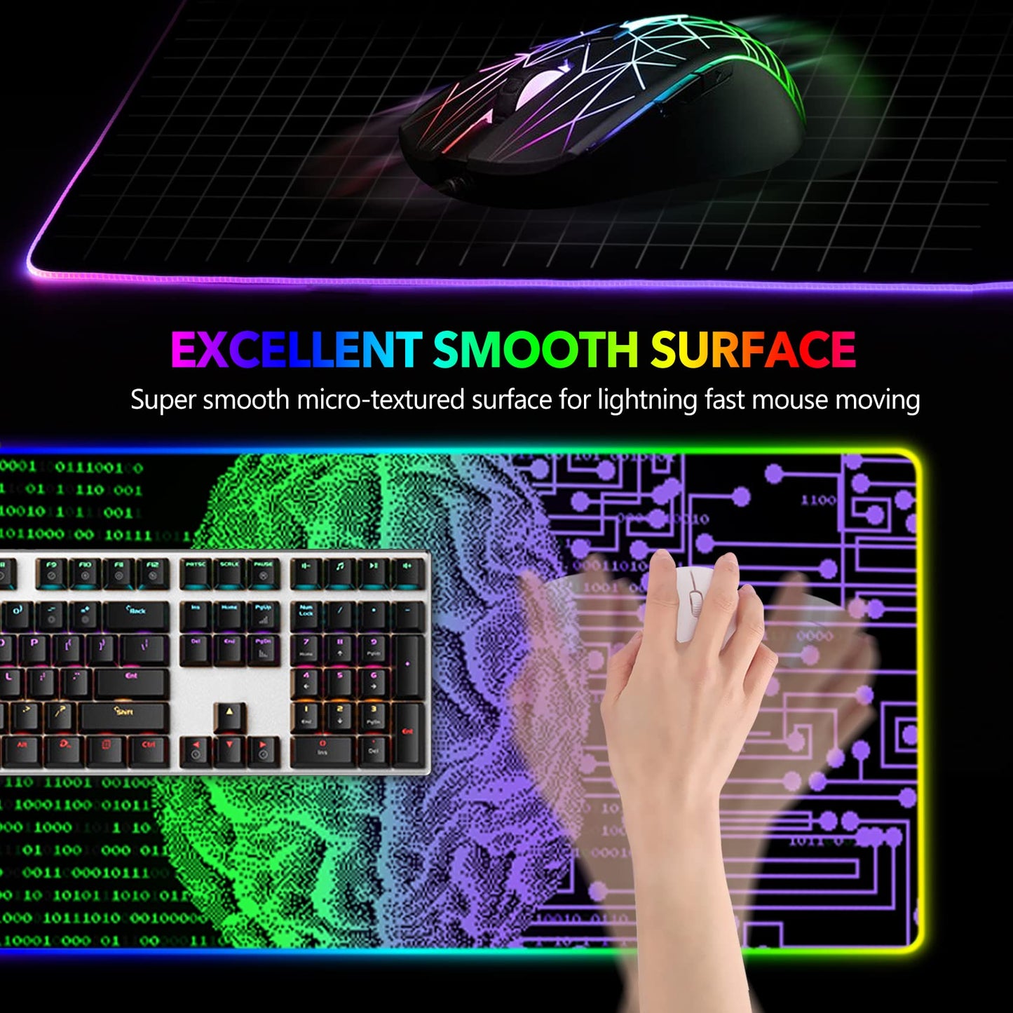 AIMSA Large RGB Gaming Mouse Pad 35.4 x 15.8 inch Non-Slip Rubber Base with 14 Lighting Modes - Technology Brain