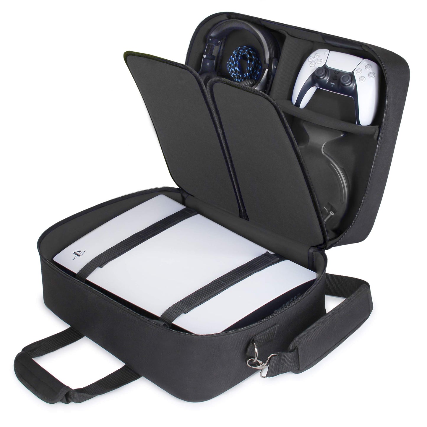 USA Gear PS5 Carrying Case - Travel Bag Compatible with PlayStation 5, PS5 Slim with Adjustable Interior - Shoulder Travel Case 