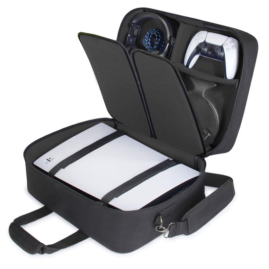 USA Gear PS5 Carrying Case - Travel Bag Compatible with PlayStation 5, PS5 Slim with Adjustable Interior - Shoulder Travel Case 