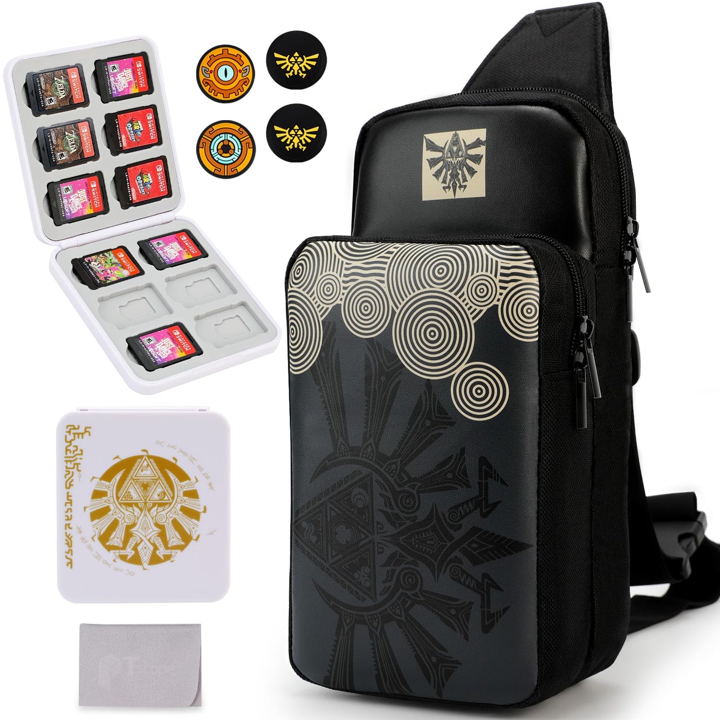 Owngen Cute Travel Bag for Nintendo Switch/Lite/OLED  for Tears of the Kingdom Portable Sling Shoulder Crossbody Carrying Storage Accessories Backpack with Cute Game Card Case  4 Thumb Grip Caps