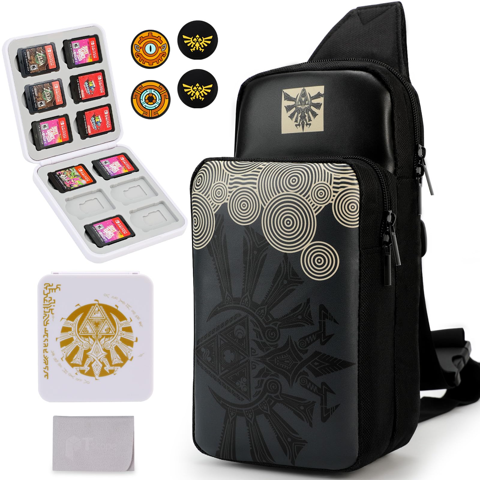 Owngen Cute Travel Bag for Nintendo Switch/Lite/OLED  for Tears of the Kingdom Portable Sling Shoulder Crossbody Carrying Storage Accessories Backpack with Cute Game Card Case  4 Thumb Grip Caps