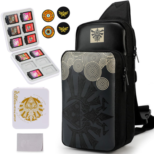 Owngen Cute Travel Bag for Nintendo Switch/Lite/OLED  for Tears of the Kingdom Portable Sling Shoulder Crossbody Carrying Storage Accessories Backpack with Cute Game Card Case  4 Thumb Grip Caps