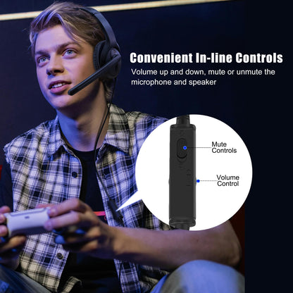 Koiiko Wired One Ear Headset with Mic - 3.5mm/Type-C/USB for PS5/PS4/Xbox/PC - Black - Model CO26