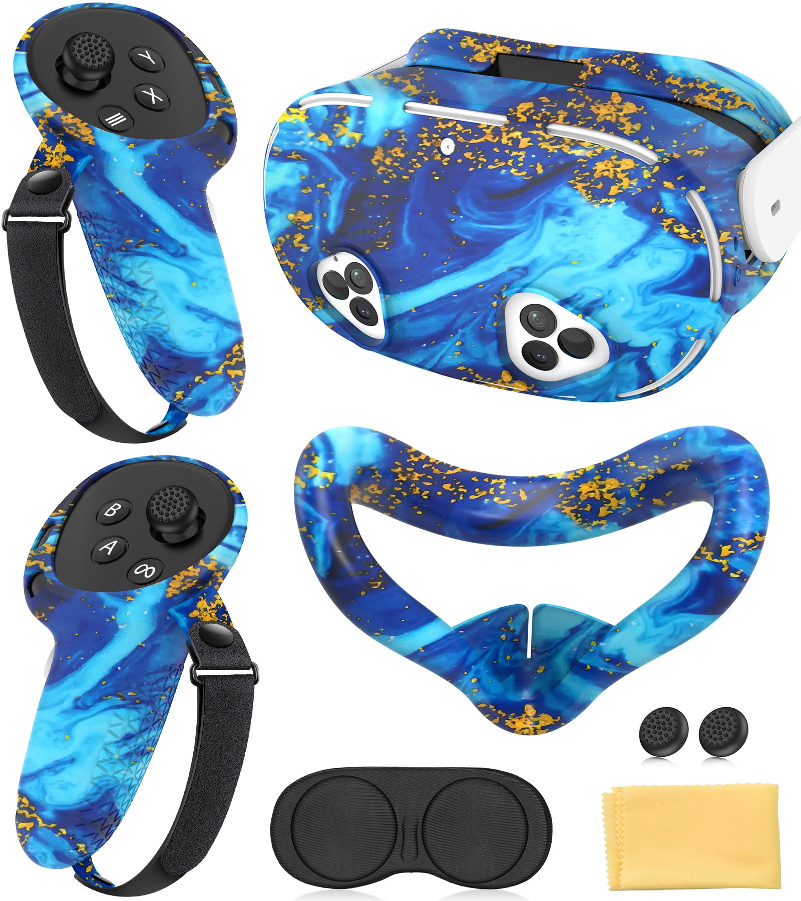 Silicone Cover Set Compatible with Meta Quest 3S Accessories  VR Protector Face Cover  Controller Grips  Front Shell Headset & Lens Protective for Oculus/Meta Quest 3s Accessories (Illusion Blue)