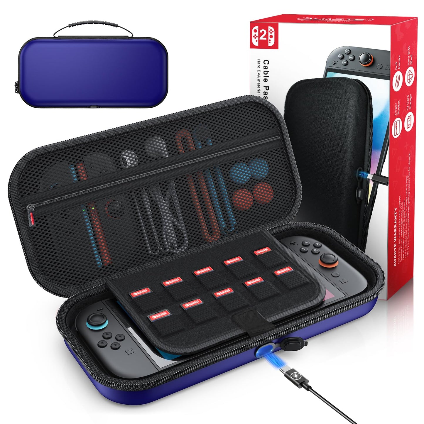 Auarte [Charge Inside] Switch 2 Carrying Case for Nintendo Switch 2 Console 2025 / Switch Original/Switch OLED  Slim Travel Carry Case for Nintendo Switch 2 Accessories with 10 Game Card Storage (Blue)
