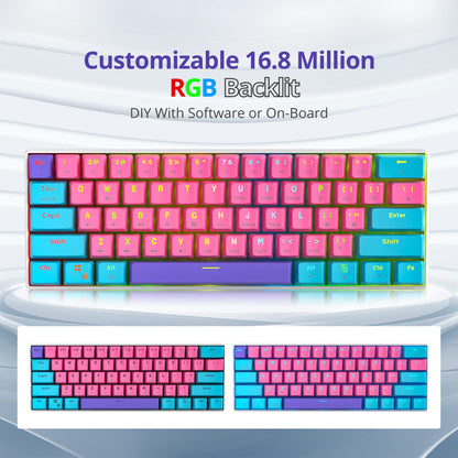 Fogruaden 60% Mechanical Keyboard, 61 Keys RGB Backlit, Pink, Wired for Win/Mac PC Gamer, Ultra-Compact, Red Switch