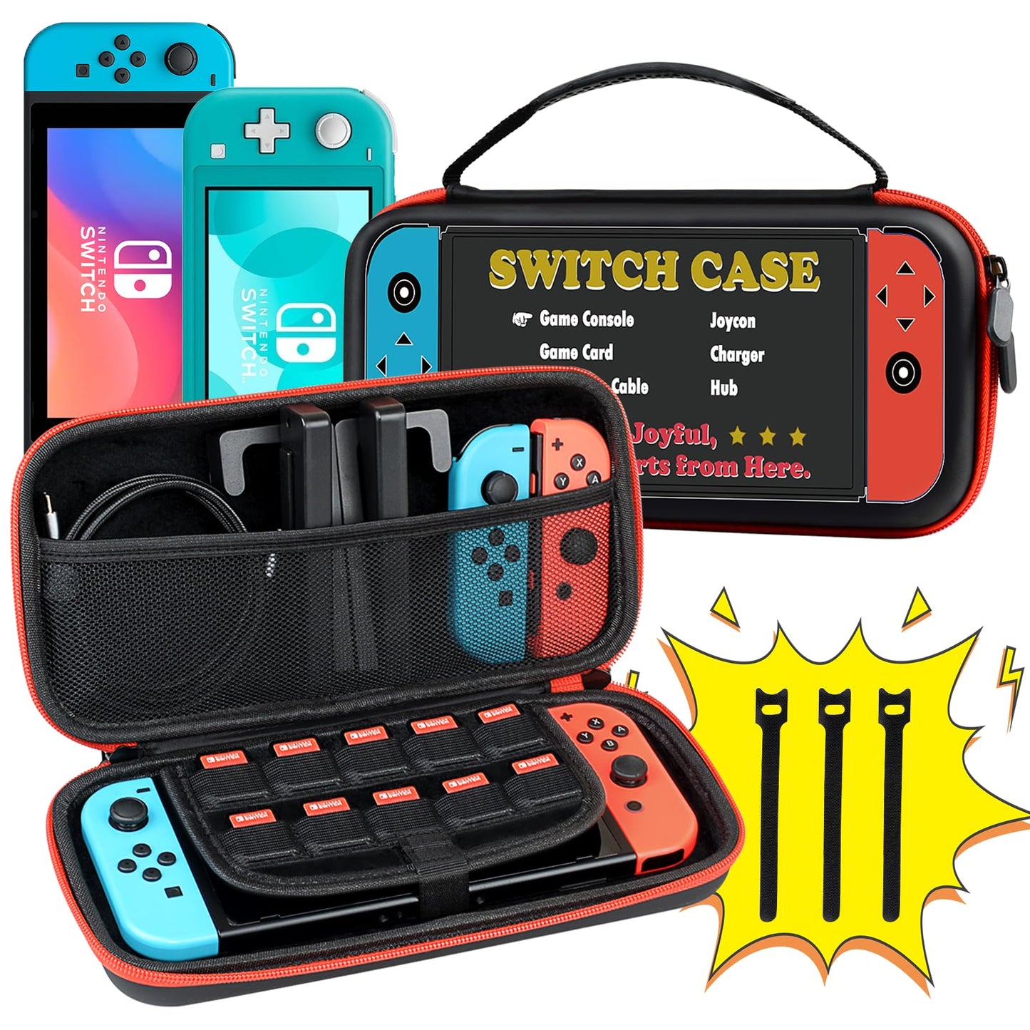 Switch Carrying Case for Nintendo Switch OLED/LITE  Protable Slim Light Travel Storage Bag Pouch for Console Joycon & Video Game Accessories  Protective Hard Shell Cover with Handle  Gift to Boy Girl