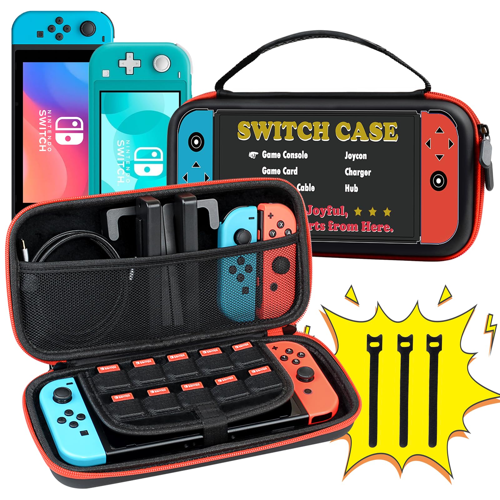 Switch Carrying Case for Nintendo Switch OLED/LITE  Protable Slim Light Travel Storage Bag Pouch for Console Joycon & Video Game Accessories  Protective Hard Shell Cover with Handle  Gift to Boy Girl
