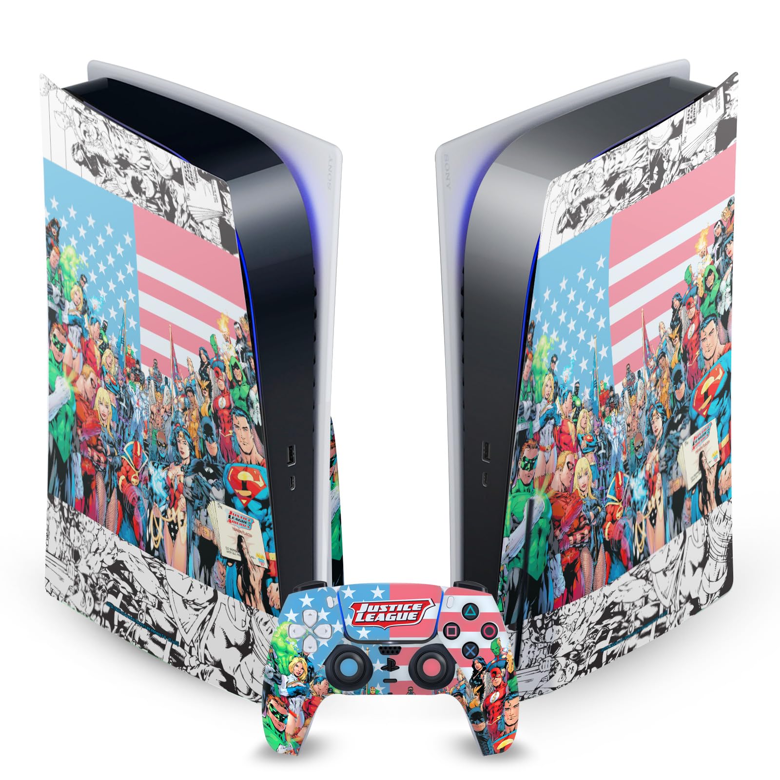 Head Case Designs Officially Licensed Justice League DC Comics Of America #1 Comic Book Covers Vinyl Faceplate Sticker Gaming Skin Decal Cover Compatible With PS5 Disc Console & DualSense