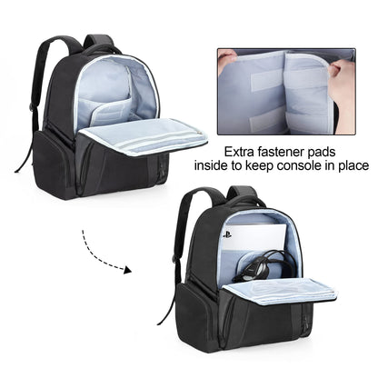 CURMIO Carrying Case for PS5/PS4/Xbox - Travel Backpack, Black Stripe, Model CACR07301