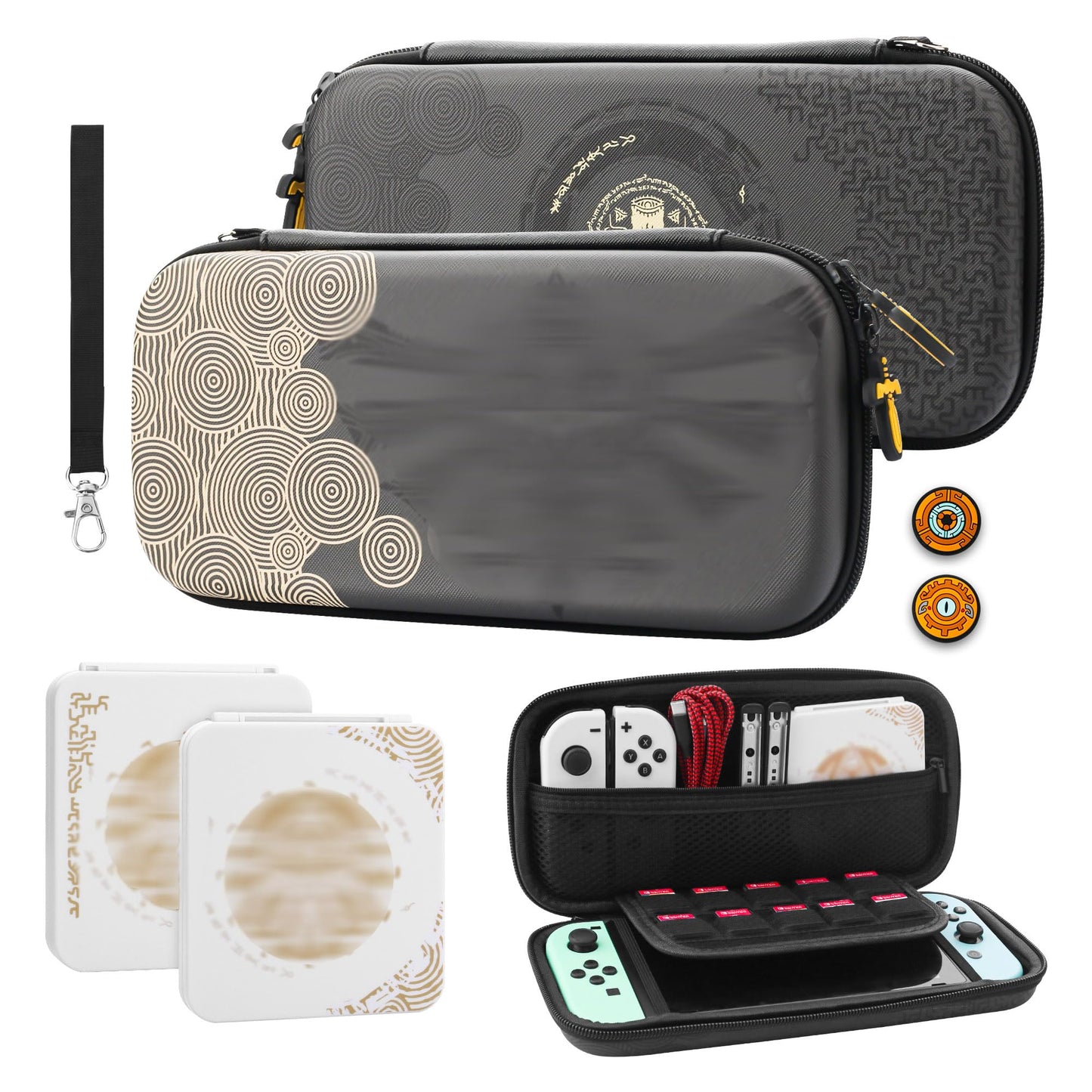 GLDRAM Theme for Zelda Carrying Case for Nintendo Switch & OLED  Light Accessories Kit with Waterproof Switch Travel Case  12 Slots Game Card Holder  2 Thumb Caps and Portable Wrist Strap