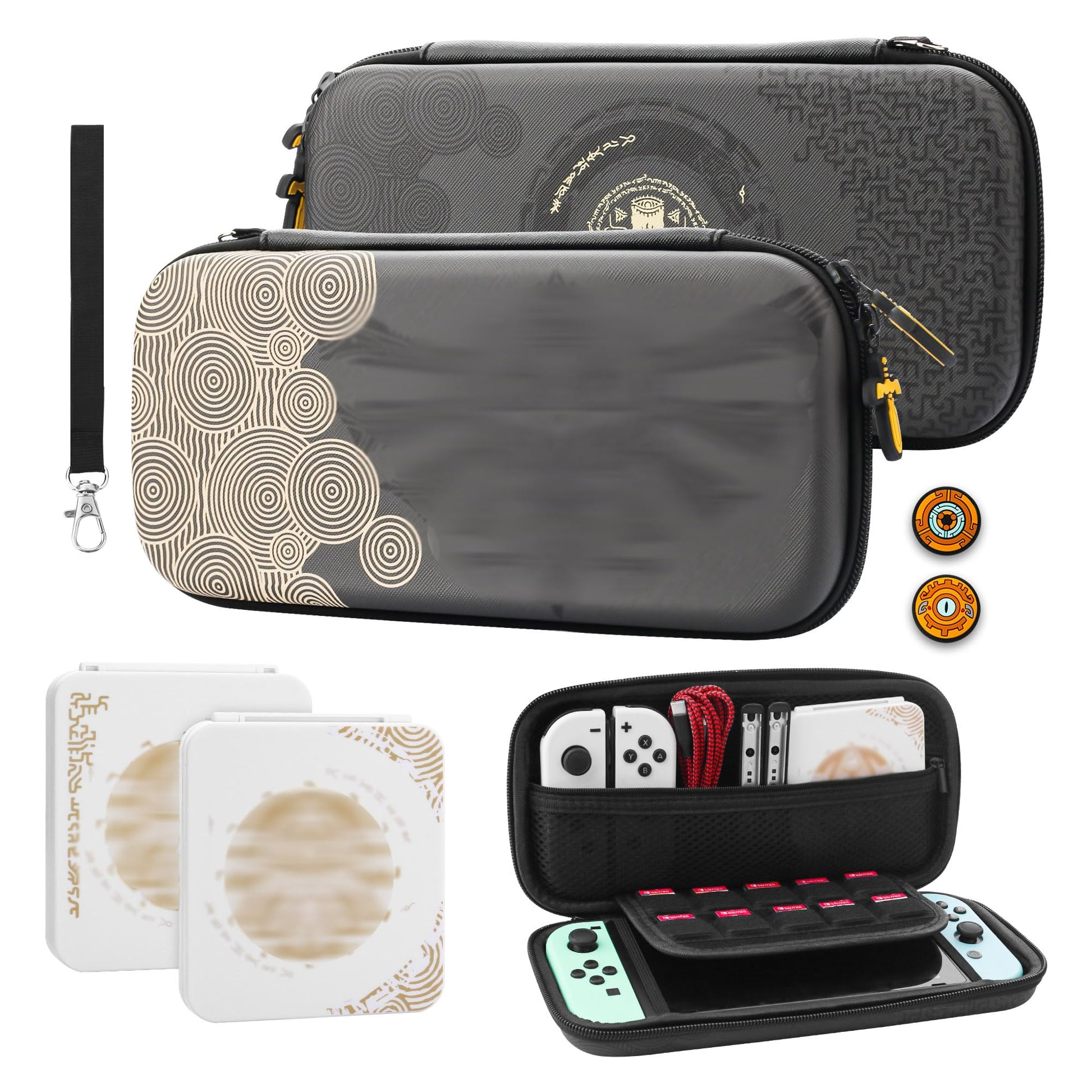 GLDRAM Theme for Zelda Carrying Case for Nintendo Switch & OLED  Light Accessories Kit with Waterproof Switch Travel Case  12 Slots Game Card Holder  2 Thumb Caps and Portable Wrist Strap
