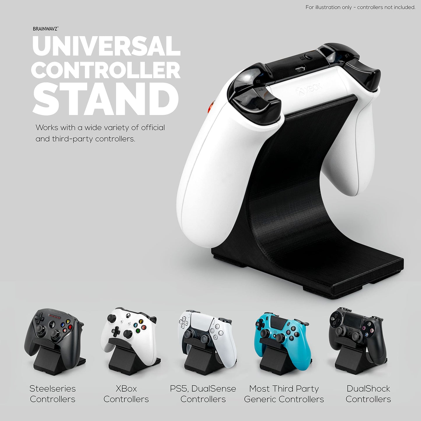 BRAINWAVZ Game Controller Holder Stand (2 Pack) - Universal Design for Xbox, PS5, PC - UGDS-05 Black