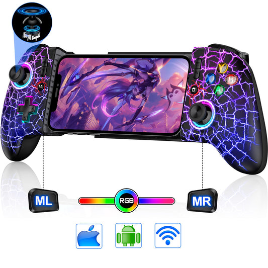 Full-Size Gaming Phone Controller for iPhone 15/16  Android Phone Tablet  Bluetooth Mobile Gamepad with Hall control button/Joysticks  for Roblox  Genshin Impact  Call of Duty  Handheld-Quality Black
