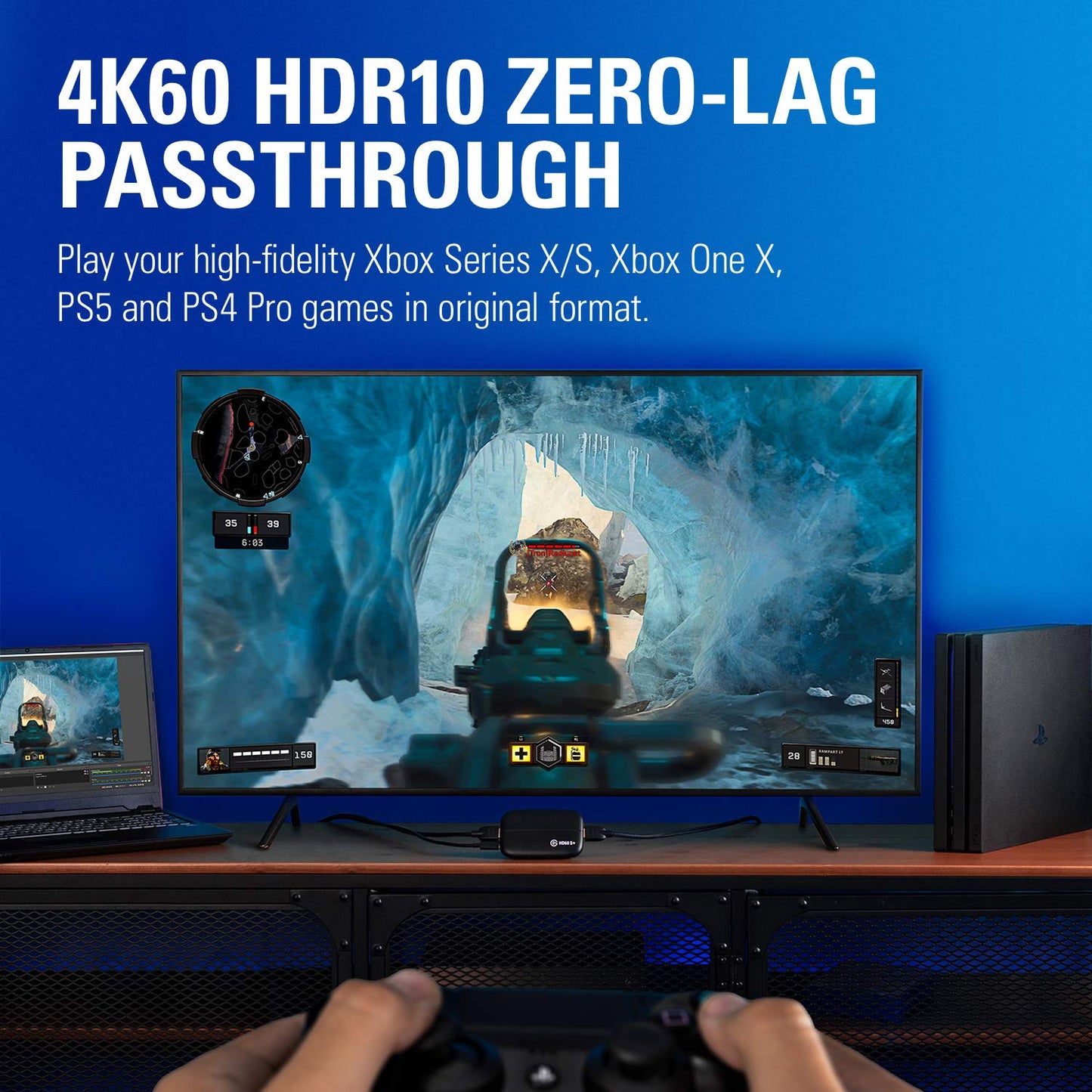 Elgato HD60 S+ External Capture Card - 1080p60 HDR10/4K60 HDR10 - Ultra-Low Latency - Black - Model 10GAR9901