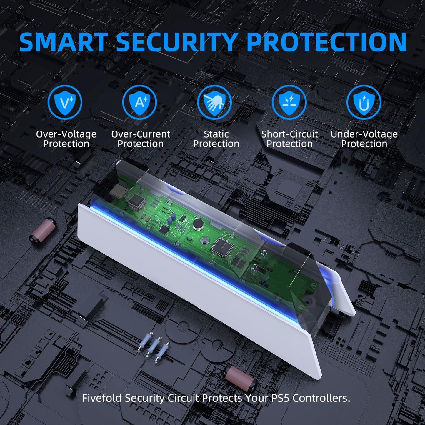 afbptek PS5 Controller Charger Station - Fast Dual Charging, White and Black, Model MRP0501, Blue LED Indicator