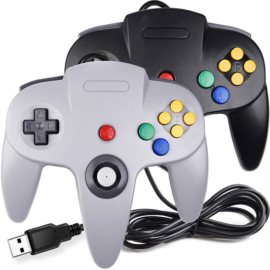 suily 2 Pack USB Wired N64 Controller for PC/MAC/Linux, Black/Gray Gamepad Joystick